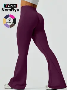 NcmRyu women's solid color sports bell bottom pants high waisted  hip lifting yoga pants micro flared  hip line design long legs fitness running slim fit elastic pants comfortable fashionable versatile sports pants Stretchable Activewear for wearing ou