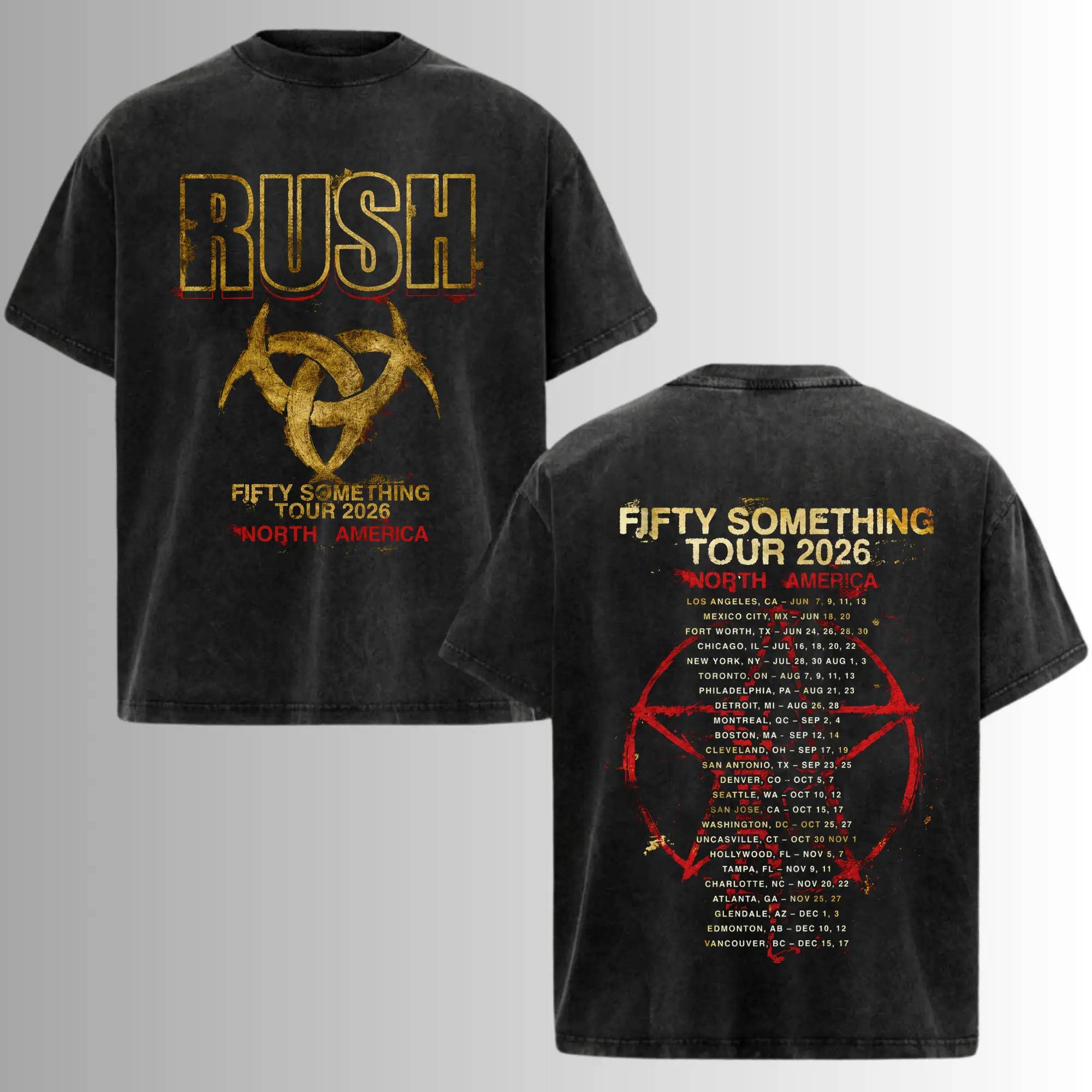 [COLLECTION] Rush Fifty Something Tour 2026 T-Shirt Collection, North America Tour Merch, Black Washed Tee & Gildan Tee, Vintage Heavy Cotton Graphic Shirt, Classic Rock Band Style, Progressive Rock Music, Concert Outfit, Fan Gift