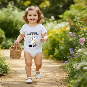 After God Made Me He Said Ta Da Baby Onesie | Casual Short Sleeve Bodysuit | Crew Neck Outfit for Baby Boys & Girls Cute & Adorable Free movement 100% Pure Cotton Comfort Baby Clothes for Outdoor Daily Wear