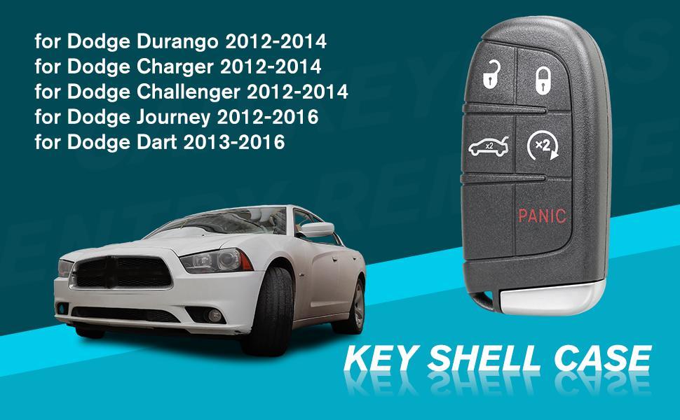 Key Fob Cover Case Replacement 5 Buttons Key Fob Remote Control Shell Case - Compatible for Dodge Durango Charger Challenger 2012-2014 for Dodge Dart Journey 2013-2016 - Replace Part M3N-40821302