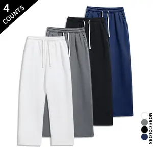 “4-Pack/4 Counts” Street Style Wide-Leg Athletic Pants — Vibrant Solid Color, High Waist, Loose Long Pants