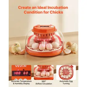 fathersdaygift VEVOR 12 Egg Incubator, Automatic Egg Turner with LED Candler, Temperature Humidity Control, 360 View Clear Window, Poultry Eggs Incubator for Home Farm, Hatching Chicks Ducks Goose Quail