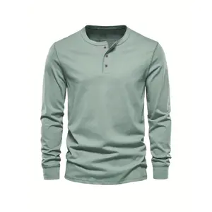 Men'sSolidHenleyShirt,CasualCrewNeckLongSleeveButtonedShirtForSpringFallOutdoorActivities