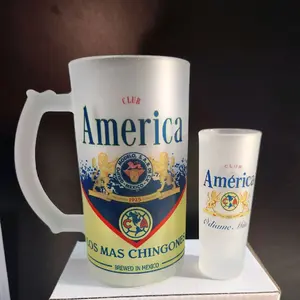 America Club Frosted Glass Set - 16oz Mug & 3oz Shot Glass - Brewed in Mexico - Los Mas Chingones Design