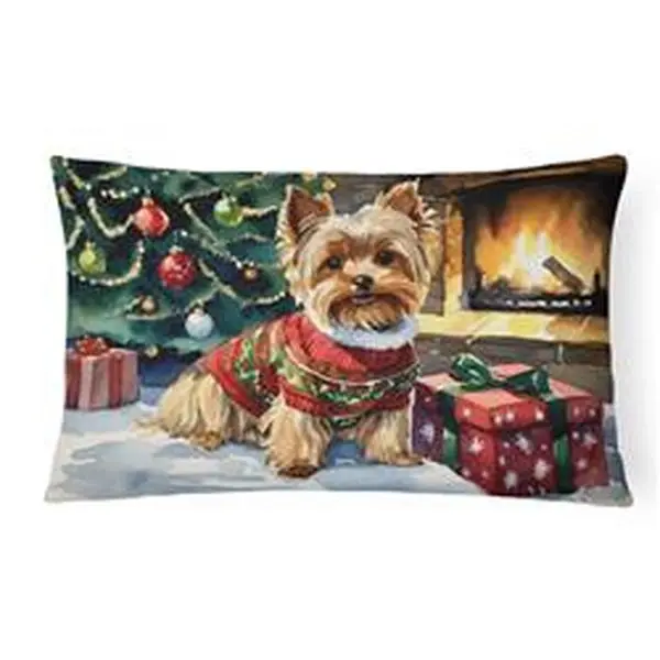 12 x 16 x 3 in. Polyester Yorkshire T errier Cozy Christmas Throw Pillow
