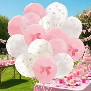 40 PCS Pink Bow Balloons Set, 12 Inch Balloons for Birthday Parties Party Decorations Bridal Engagement Bow Themed Party Decorations