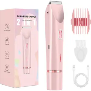 Full Body Hair Removal 2-in-1 Electric Trimmer for Bikini Line Underarms Face & Body Pink Wet & Dry Use Hypoallergenic USB-C Rechargeable Painless Precise