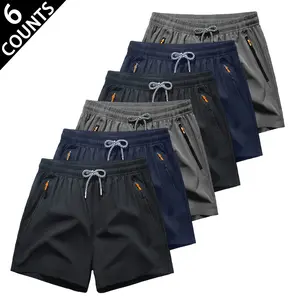 Men's 6-Pack Athletic Quick Dry Shorts - Lightweight, Breathable Clothes with Elastic Waistband Drawstring, Zipper Pockets, Ideal for Running, Gym