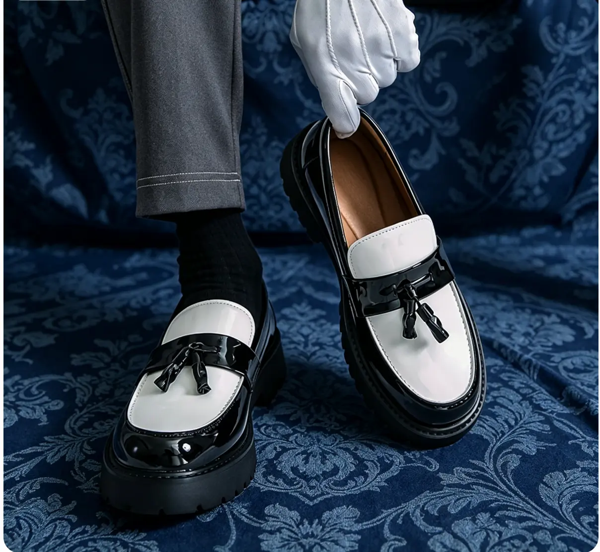 Men's Glossy Platform Loafer Footwear, Retro Light Business-Commuter Leather Shoes, Business Casual Slip-Ons