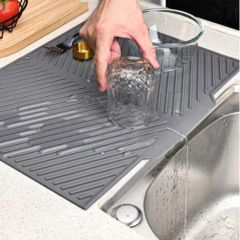 Silicone Kitchen Splash Guard Mat and Drying Mat with Drainage Holes - Non-Slip, Easy-Clean, Space-Saving Design for Sinks, Stoves, and Countertops - Durable, Kitchen Mat, Non Skid, Anti Slip Mat, Non Skid Mats