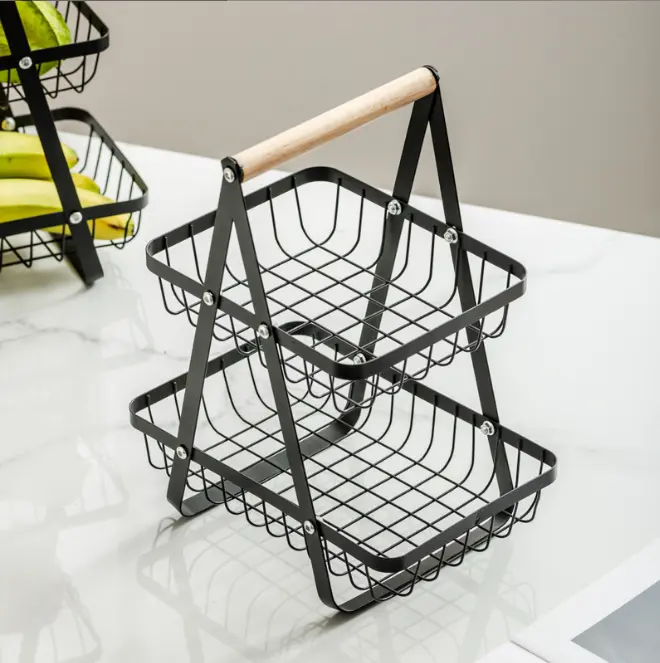 A Frame Fruit Storage Rack Multi-Layer Wire Produce Holder for Vegetable Snack Countertop Decor