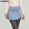 EMMIOL Denim Mini Skirt for Women - Mid-Low Waisted Stretch Side Zipper Skort Y2k Casual Jean Skirts with Shorts Underneath【Back to School】