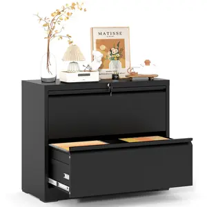 [NEW PRODUCT - FLASH SALE] Garvee 2 Drawer File Cabinet with Lock, Metal Lateral Filing Cabinets for Letter/Legal Size Documents, Smooth Full-Extension Slides, Durable File Storage for Home Office, Black