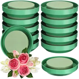 12 Sets Large Flower  with Bowl Kit 6.5 Inch Round Floral  Blocks Bulk DIY Green Flower Arrangement Supplies Floral Arranging Kit for Wedding Birthday Party Table Centerpiece Decorations