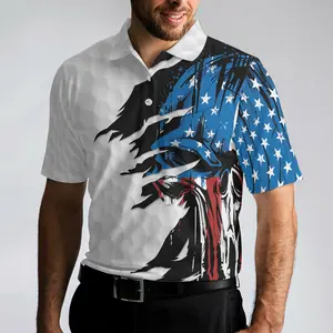 Master Golf Skull American Ripped Golf Polo Shirt, White American Flag Polo Shirt, Patriotic Golf Shirt For Men, Patriotic Golf Shirt For Men Sloth Summer Shirt Design for Men Print Performance Moisture Wicking Dry Fit Heather S
