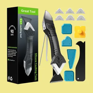 Caulking Tool 5 in 1 Silicone Caulking Grout Removal Sealant Finishing Tool with Grout Scraper, 6 Exchange Silicone Pads, Adhesive Residue Scraper Seam Repair Kit for Kitchen Bathroom