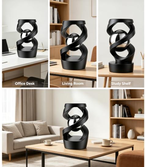 Rotating Magnetic Sphere Desk Fidget Toy - Minimalist Modern Spiral Metal Alloy Stress Relief Sculpture, Creative Thinking Meditation Decor, Unique Unisex Executive Gift for Men (Mesh Ball with Rubber Band, Slow-Rise Soft Squishy Stress Ball)