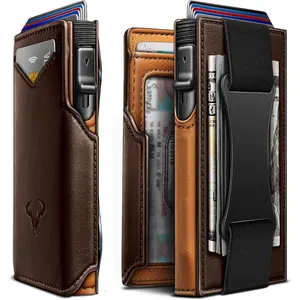 Bulliant men wallet gift boxed, slim front pocket wallet money clip card holder 3.8 "x 2.7", pop-up access