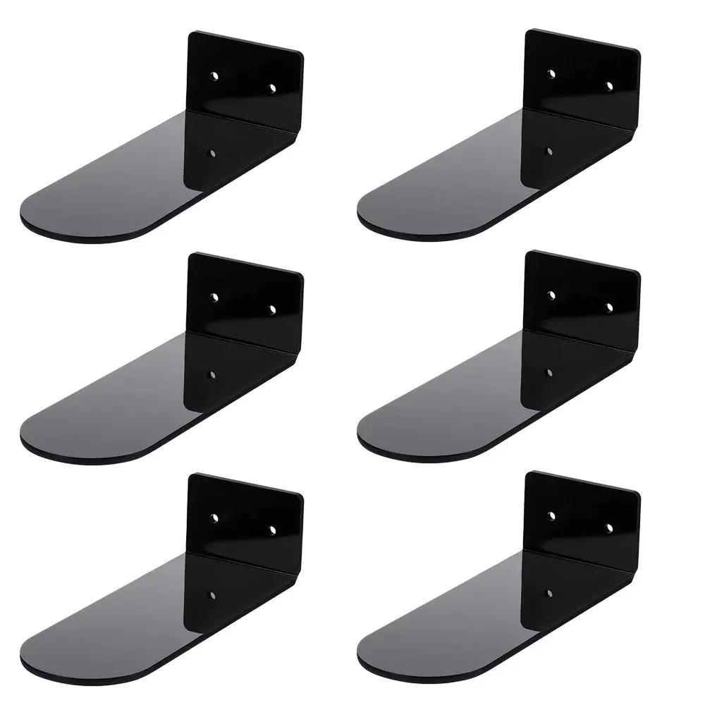 6-Pack Black Acrylic Floating Mount Shoe Shelf Set, Wall-Mounted Collectibles Display Kit for Sneakers & Collectible Shoes