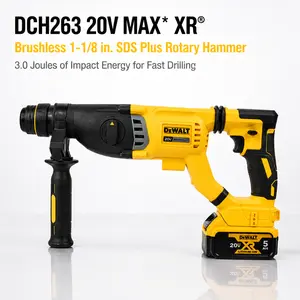 DEWALT 20V MAX XR Brushless 1-1/8" SDS Plus Rotary Hammer DCH263 features 3.0 Joules Impact Energy and SHOCKS Vibration Control Professional Concrete Drill with 3-Mode Selector Includes 5.0Ah Battery