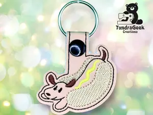 Hot Dog Weenie Embroidered Vinyl Keychain