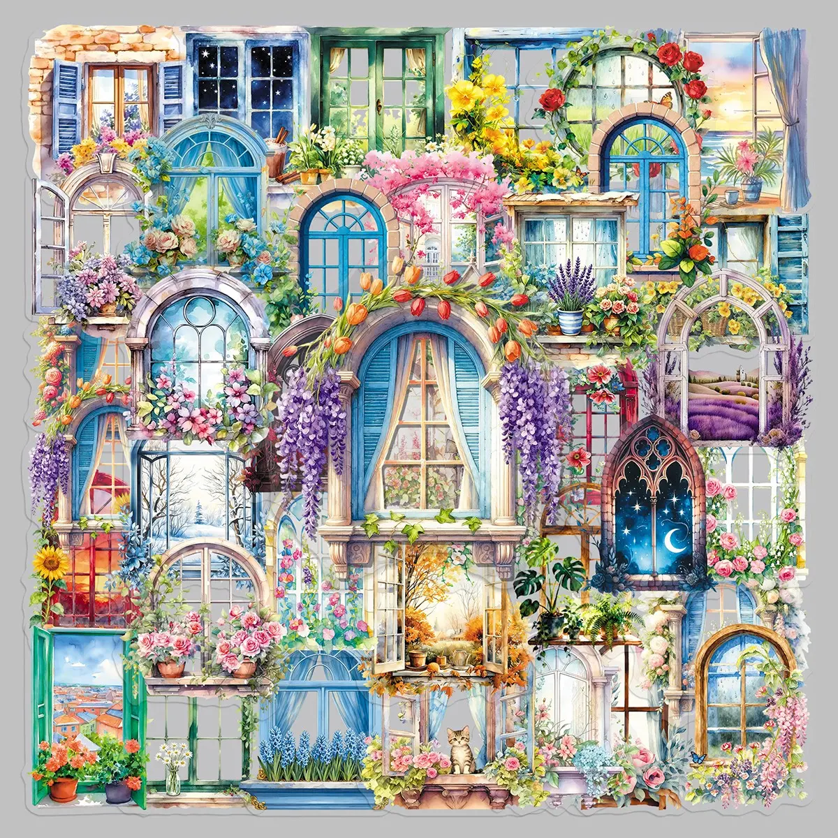 50pieces transparent window side flower matter Floral Pattern Sticker Decorative sticker creative small fresh high appearance level personality decoration glass bookshelf desktop sticker Ornaments Sticker Collage Pack Sticker Set