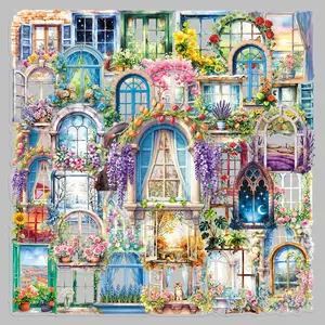 50pieces transparent window side flower matter Floral Pattern Sticker Decorative sticker creative small fresh high appearance level personality decoration glass bookshelf desktop sticker Ornaments