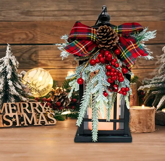 Vintage Christmas Lantern with Flickering Candle - 14 Inch, Antiqued Design for Holiday Decor, no batteries included, B1. Middle