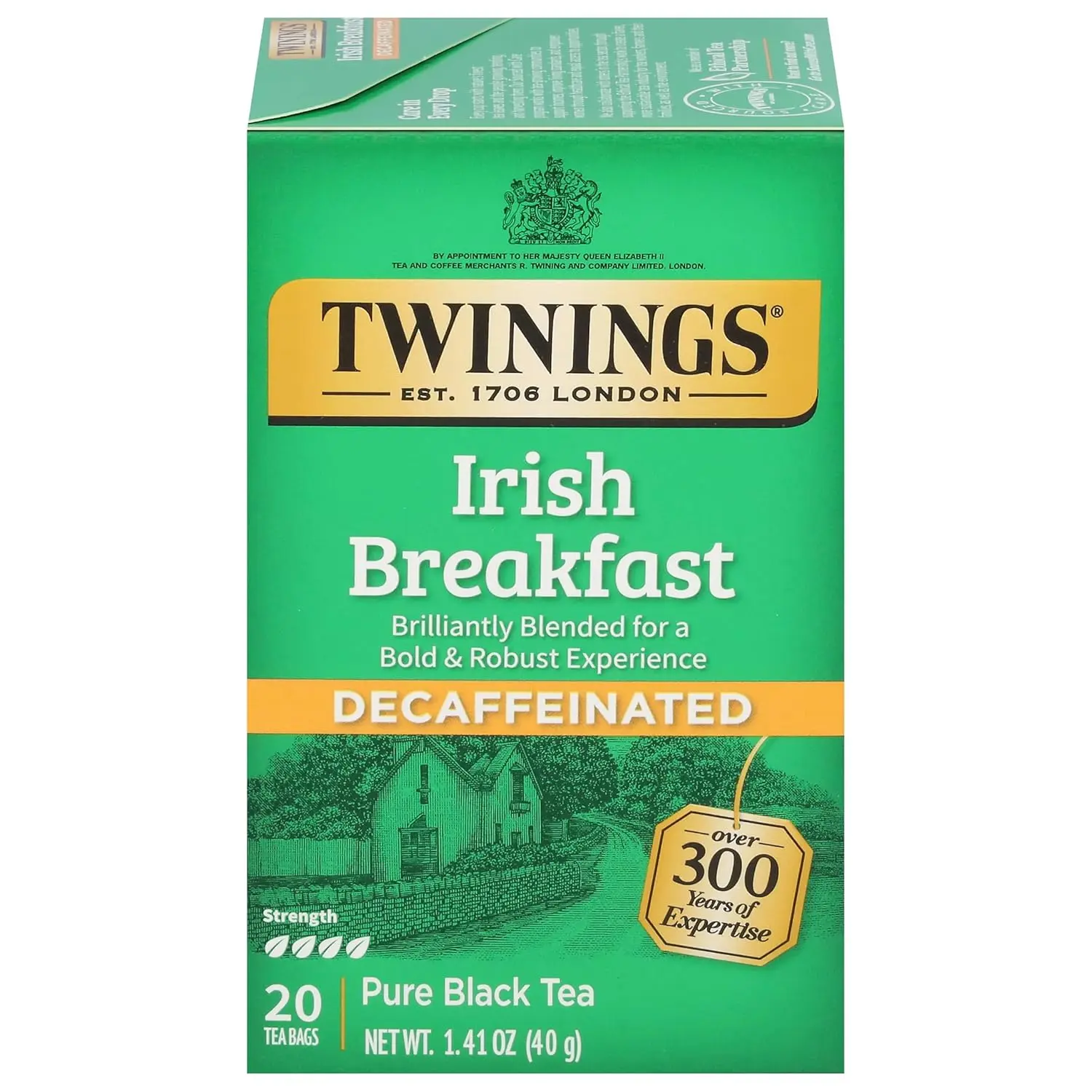 Twinings Decaffeinated Irish Breakfast Black Tea Individually Wrapped Bags, 20 Count (Pack of 1), Teabags Per Box, Flavourful, Robust, Enjoy Hot or Iced
