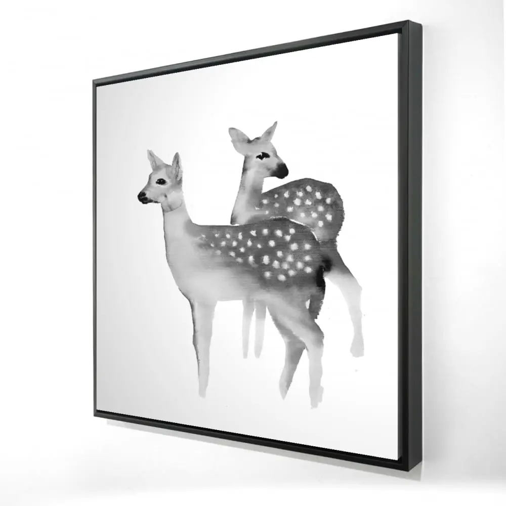 36" x 36" Framed Wildlife Fawn Print - Black & White Contemporary Soothing Nature Art, Hangable 360-Stand Design, Bedroom Decor, Holiday Gift Home Supply
