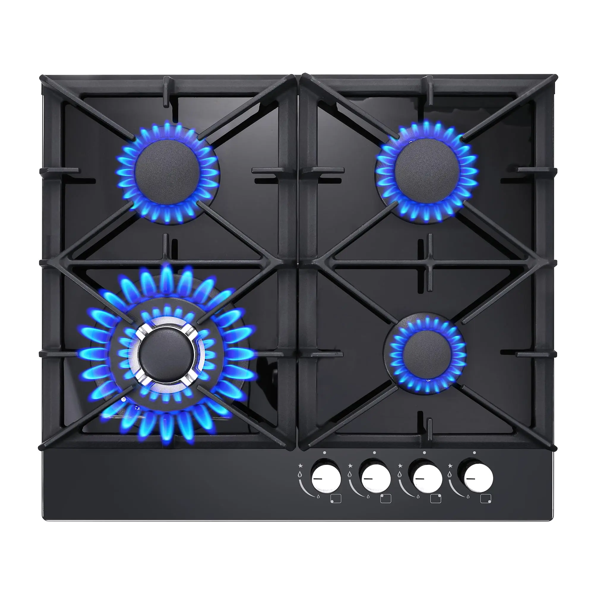 24-In 4-Burner Built-In Gas Cooktop, NG/LPG Convertible Black Tempered Glass Hob with Thermocouple Protection, GC003-244G-J Durable Household Gas Stove Top