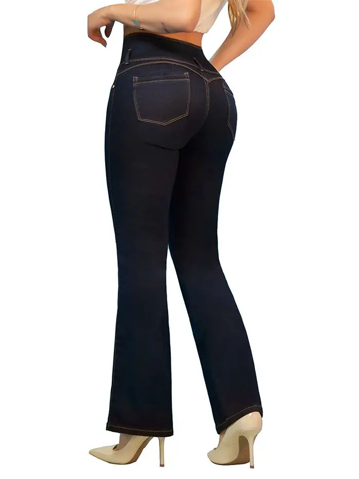 Pantalones Colombianos Levanta Cola Bota | Butt Lifting Bootcut Colombian Jeans for Women | High Rise Waisted Push Up | Blue 535DB