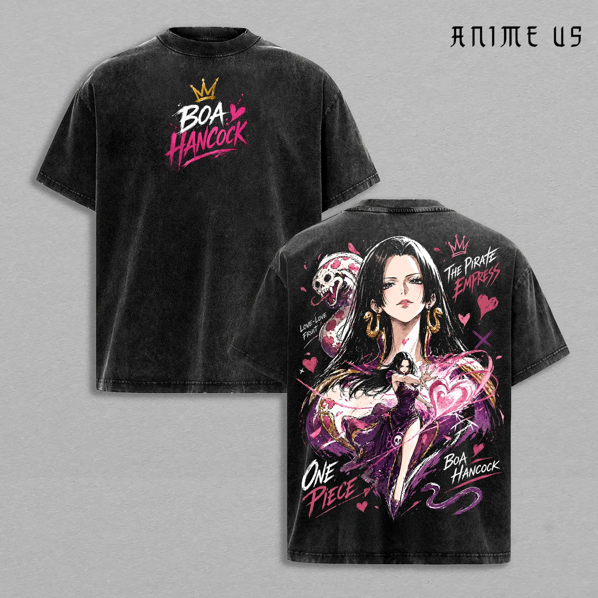 Boa Hancock, One Piece, Pirate Empress, Waifu, Love Love Fruit, Anime Tee, Vintage Washed, Manga Shirt, Streetwear, Acid Wash, Oversized Tee