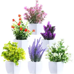 6 Pack Fake Plants – Mini Artificial Greenery Potted Plants for Home Decor – Indoor Office Desk Table Room Farmhouse Bathroom Decor – No Maintenance, Realistic – Mixed Color