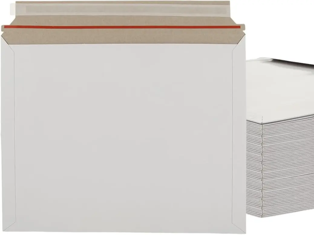 60 Pack Rigid Cardboard Envelopes, 13x9.6 Inch Self-Seal White Photography Mailers for Shipping CD, Photos, Documents, Files