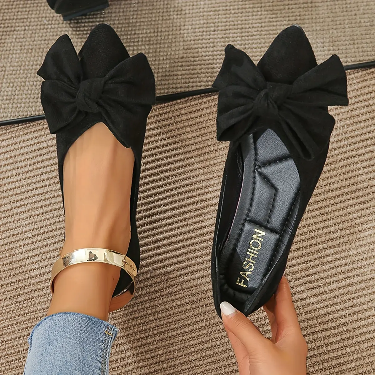 Women's Bowknot Decor Flat Shoes, Casual Point Toe On Shoes, Lightweighmfortable Shoes