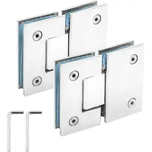 2 Pcs Frameless Shower Door Hinges, 180 Degree to Door Hinges, 304 Frameless Shower Hinge Mirror Polished Bathroom Gate Clamp for 8-12 mm