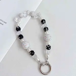 Fashion Sweet Beaded Phone Wrist Strap, Sparkling Rhinestone Decor Handmade Universal Phone Lanyard, Elegant Bag Charm Accessory for Women Girls