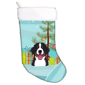 212 MAIN Christmas Stocking, 18x11in Festive Home & Party Decoration with Bernese Mountain Dog and Christmas Tree Suede Artwork, Machine Washable