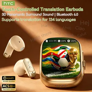 hTC NE72 AI Translator Earbuds with Touchscreen Case, No App Needed, Real-Time Language Translation, Bluetooth Wireless Earphones