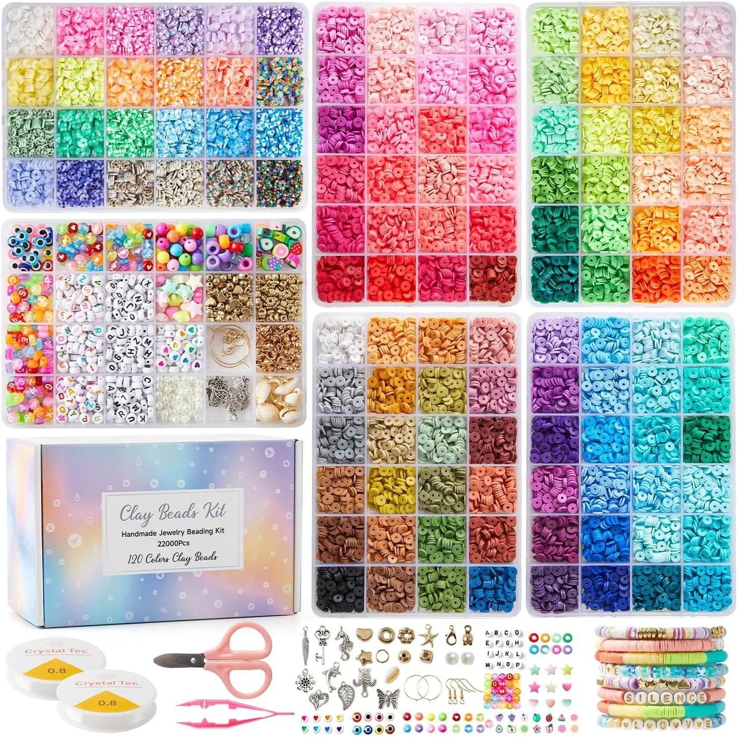 22000 count Clay Beads for Bracelet Making Kit, 120 Colors Flat Round Polymer Clay Beads, Friendship Bracelet Kit Heishi Beads for DIY  Making, Crafts Gift for Girls Teen Ages 6-12