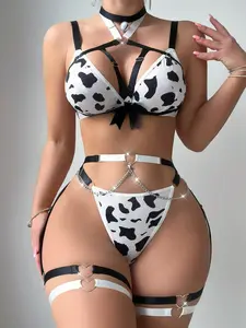 Black and White Cow 7-piece Date High Fashion Appearance Level Large Underwear Set