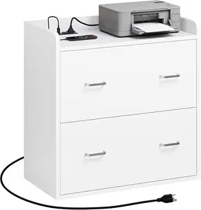 DWVO 2 Drawer Filing Cabinet with Charging Station Printer Stand Storage Vertical File Cabinets for Home Office Living Room