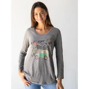 Time For An Adventure Long Sleeve Boho Cotton Tee Shirt