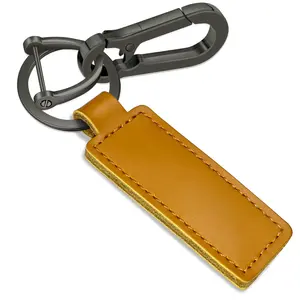 Key Chain Genuine Leather Car Keychain Universal Key Fob Keychain D-ring Key Chain Holder for Men and Women (Grey Clip+Brown Tag)