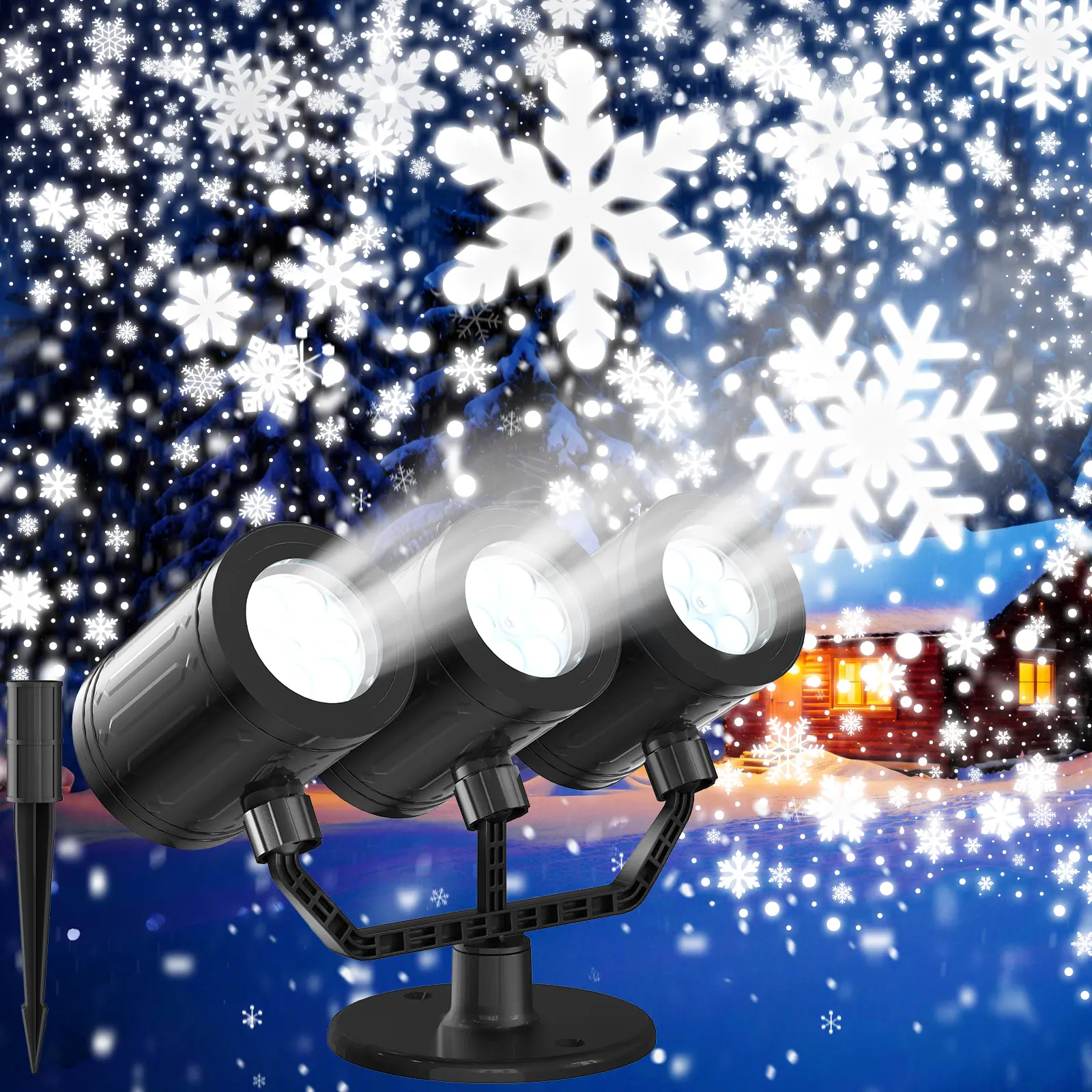 Lurious 2025 Upgraded 3-Head Outdoor Waterproof LED Snowfall Projector SW-PL-14 with Timer for Christmas Decorations Garden Light & Patio Lights 18 High-Brightness LEDs 3 Snow Effects 360° Angle Rotation