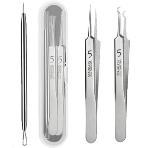 Blackhead Tweezers Kit, Milia Remover, Pimple Popper Tool, Ingrown Hair Tweezers & Blackhead Extractor, Suitable for Facial Skin Care