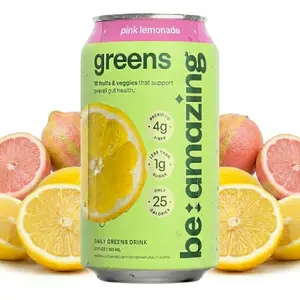 Be Amazing Greens Drink, Pink Lemonade, Ready to Drink, 10 Organic Fruits & Vegetables, Coconut Water, Vitamin C, Prebiotic Fiber, 25 Calories, Low Sugar, Vegan, Gluten Free, On the Go, 8 Pack