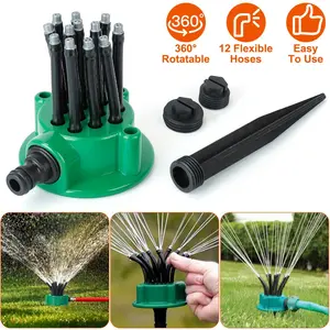 Garden Sprinkler 360° Automatic Plants Watering 12 Flexible Hoses Multi-Head Style, Lightweight Durable Plant Watering Tool, Outdoor Irrigation Sprayer for Yard, Backyard,Garden&Lawn,summervibes