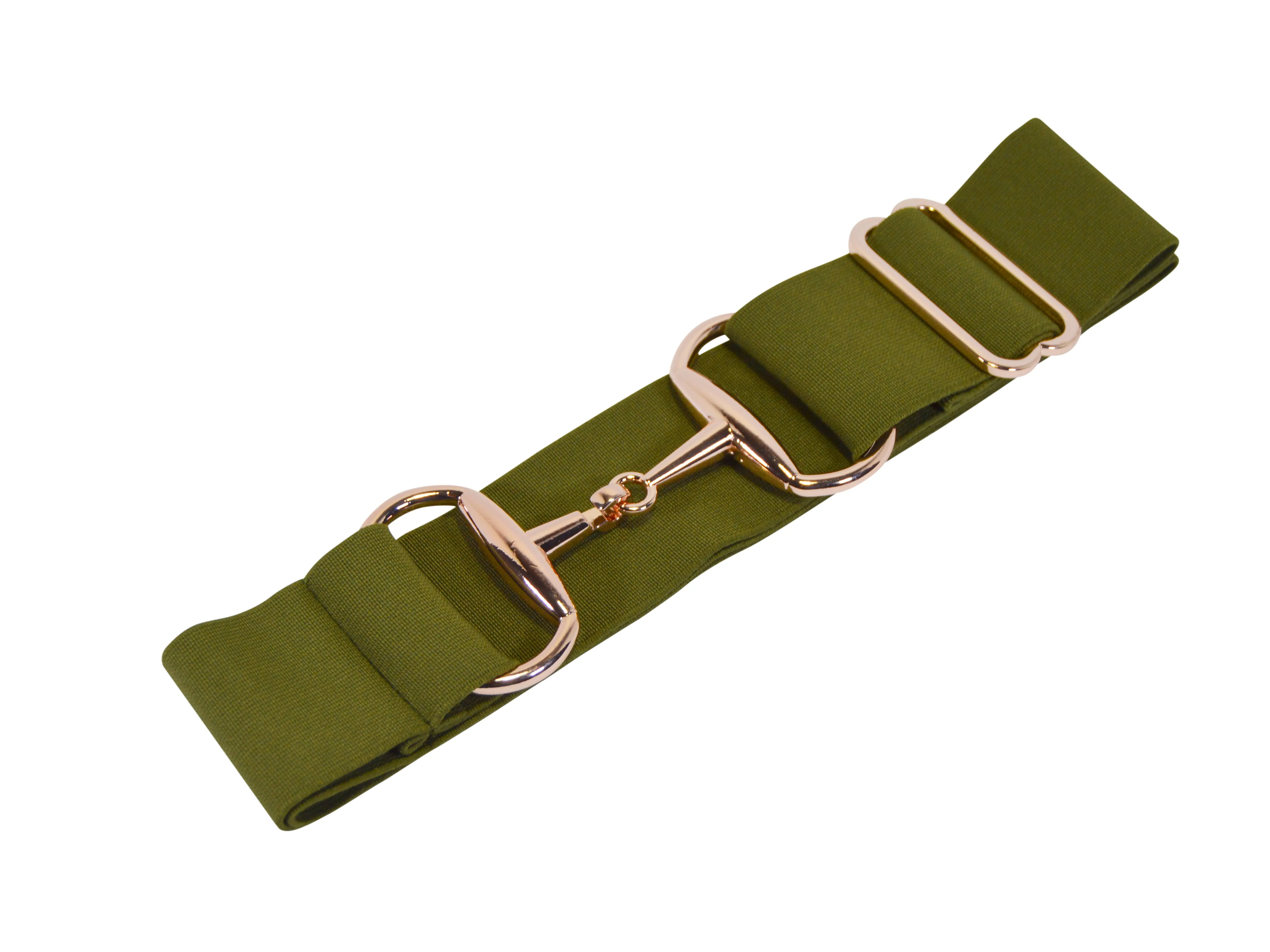 2 inch Luxury Elastic Equestrian Belt, Horse Riding Belt with Rose Gold Buckle, Stretchable and comfortable waist (Olive Green)